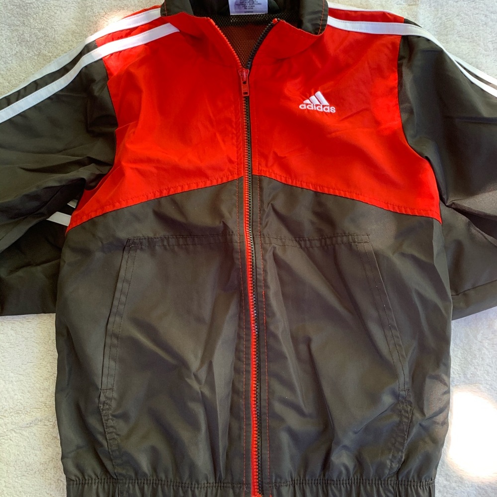 Adidas toddler windbreaker jacket red black